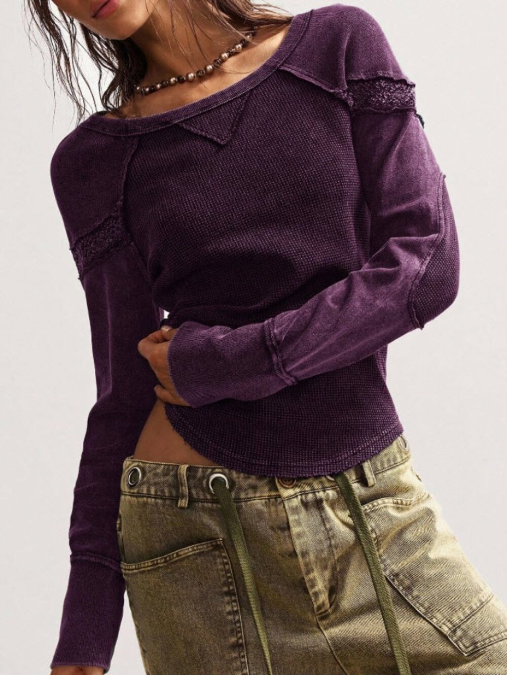 Bohemela Women's Casual Solid Color Knit Crew Neck Long Sleeve T-Shirt, Medium